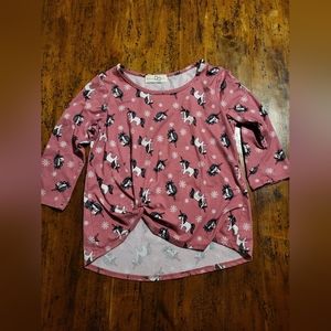 Girl's Dream Girl knotted 3/4 sleeve Pink Unicorn shirt size 7/8 or 10/12
